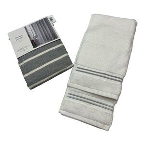 Threshold Cotton Striped Gray‎ Fabric Shower Curtain 2 Hand Towel Set